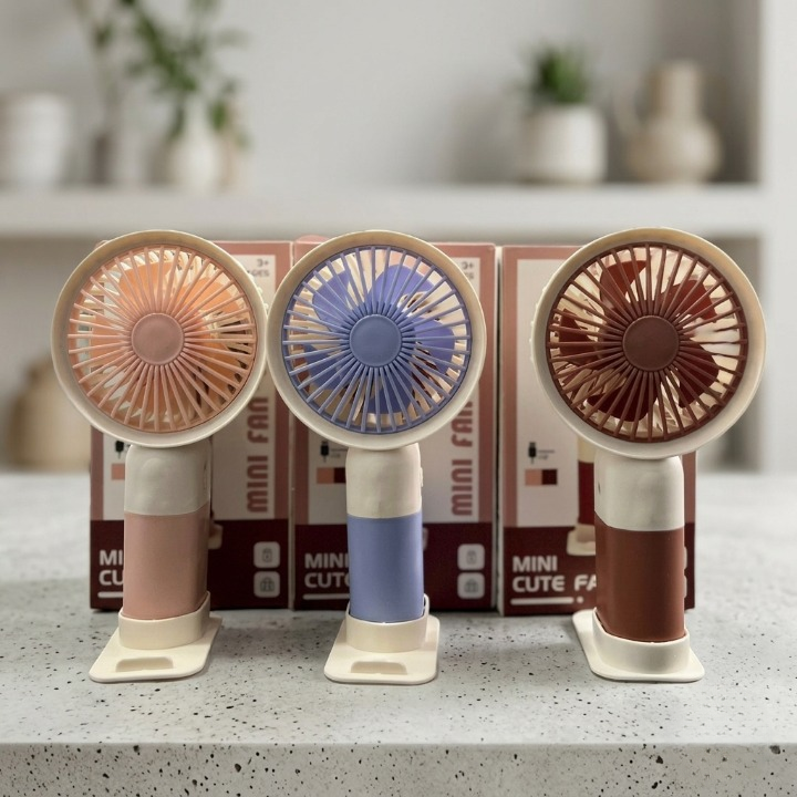 Mini Cute Rechargeable Handheld Fan with Mobile Stand Base | USB Portable Desktop Cooling Fan for Kids, Students & Office | Sehar Gifts Pakistan