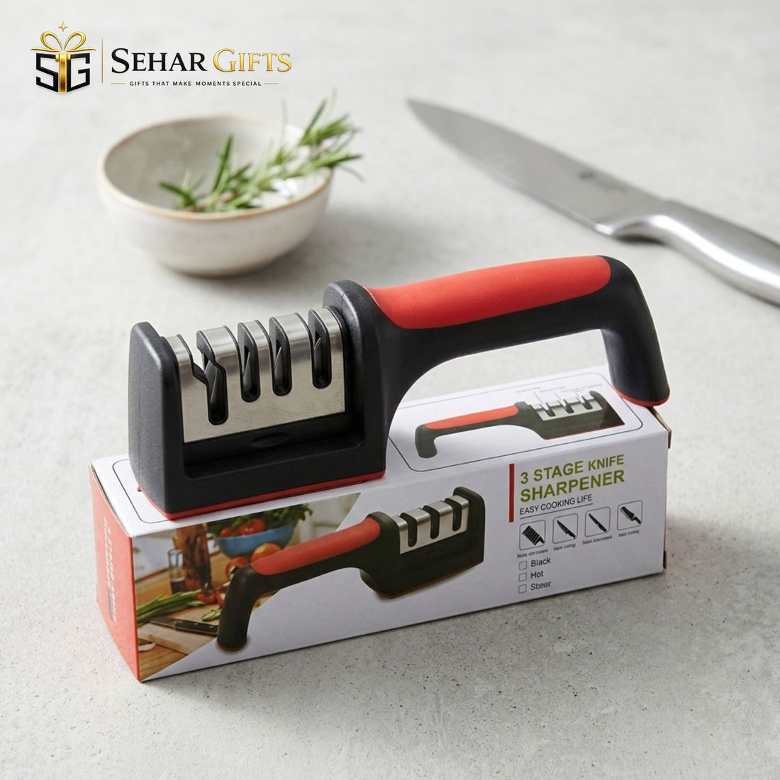 3-Stage Professional Knife Sharpener | Manual Kitchen Knife Sharpening Tool | SeharGifts