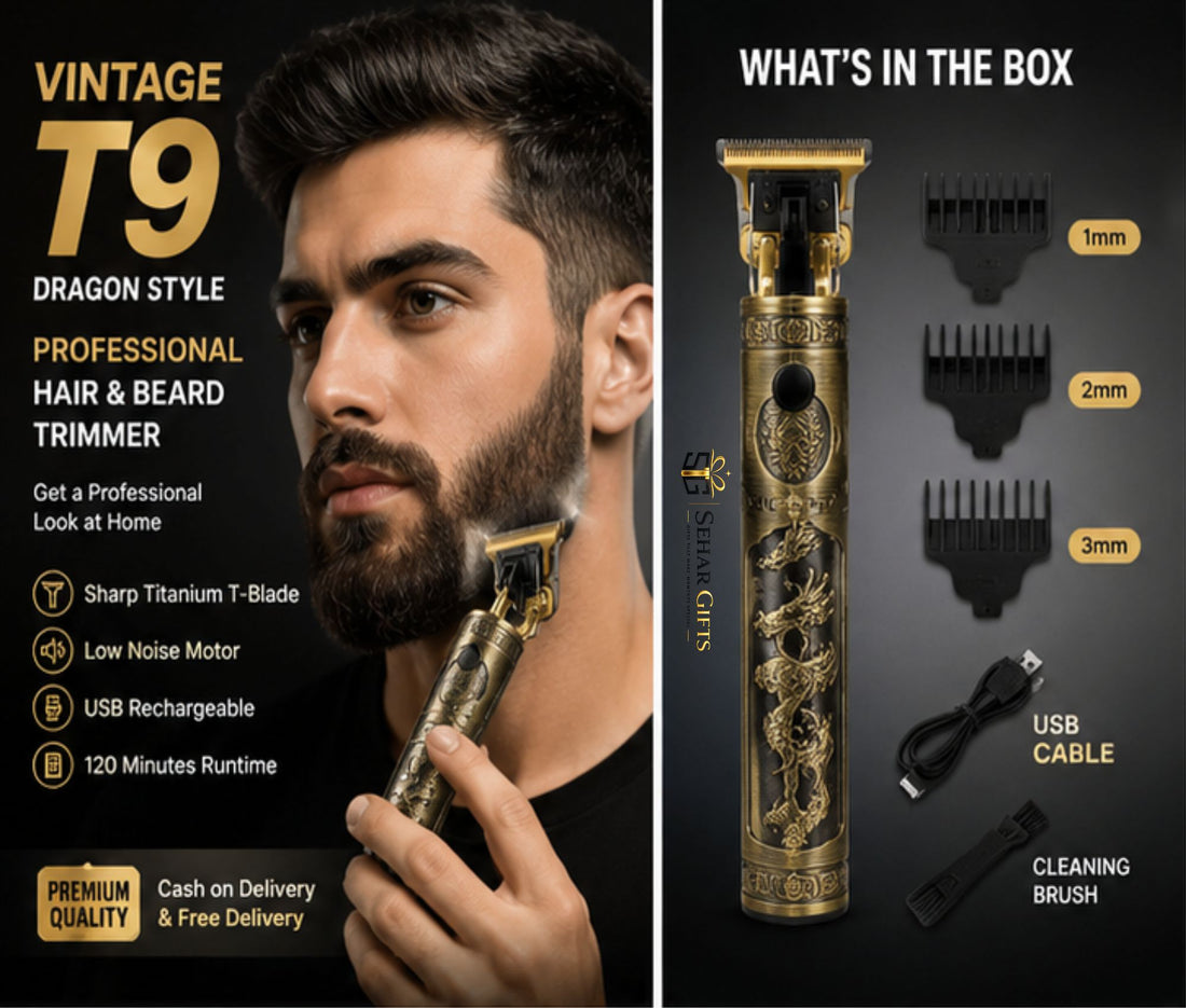Vintage T9 Dragon Style Professional Hair & Beard Trimmer | USB Rechargeable